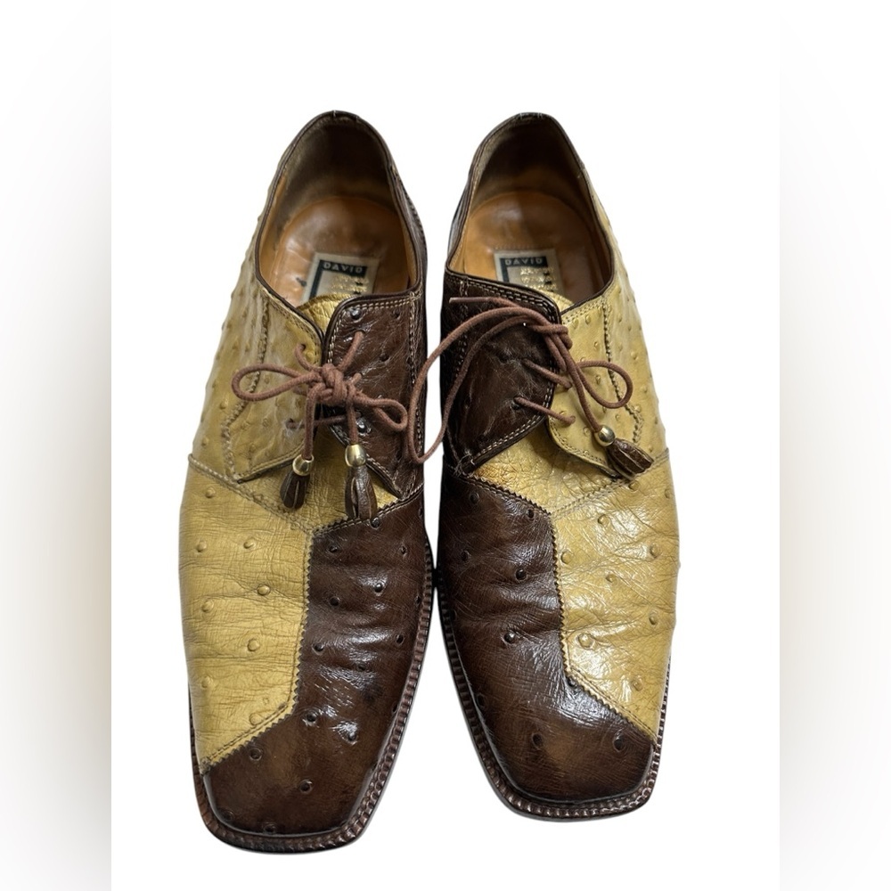 David eden Ostrich Two-tone brown &Tan Dress Shoes sz10